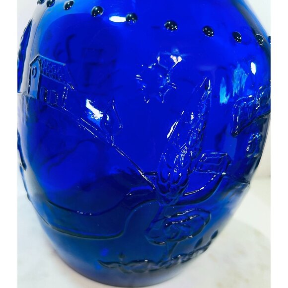 Vtg Italian Embossed Cobalt Blue Glass Jar Hinged Lid Tells a story of a farmer - Picture 3 of 10